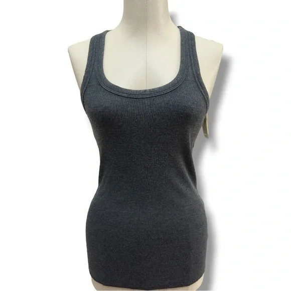 310 AERIE | NWT  Charcoal Gray Ribbed Scoop Neck Tank Top (Size S) - Picture 4 of 13